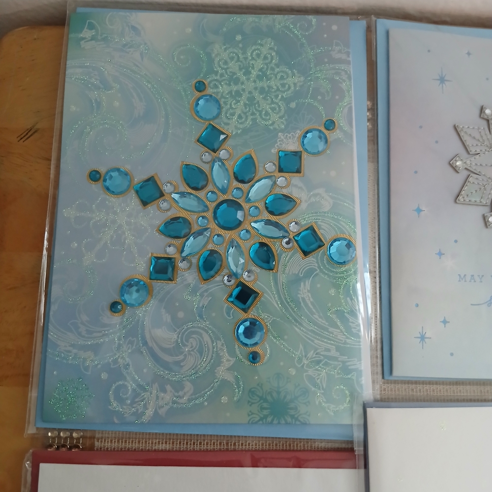 Set of 6 Papyrus 3D Jeweled Bejeweled Shiny Greeting Christmas Cards Beautiful - Picture 2 of 9